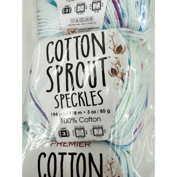 COPY - 3 Premier Cotton Sprout Speckles Yarn 100% Cotton CANDY White Pink Purpl… - Picture 2 of 7